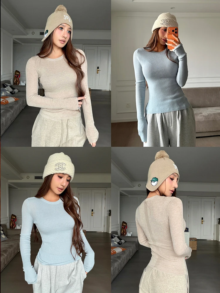 

Maru Maruco Women's Wool Blend Knitted Sweater Casual Color Slim Fit Base Layer Long Sve round Ne Winter Top
