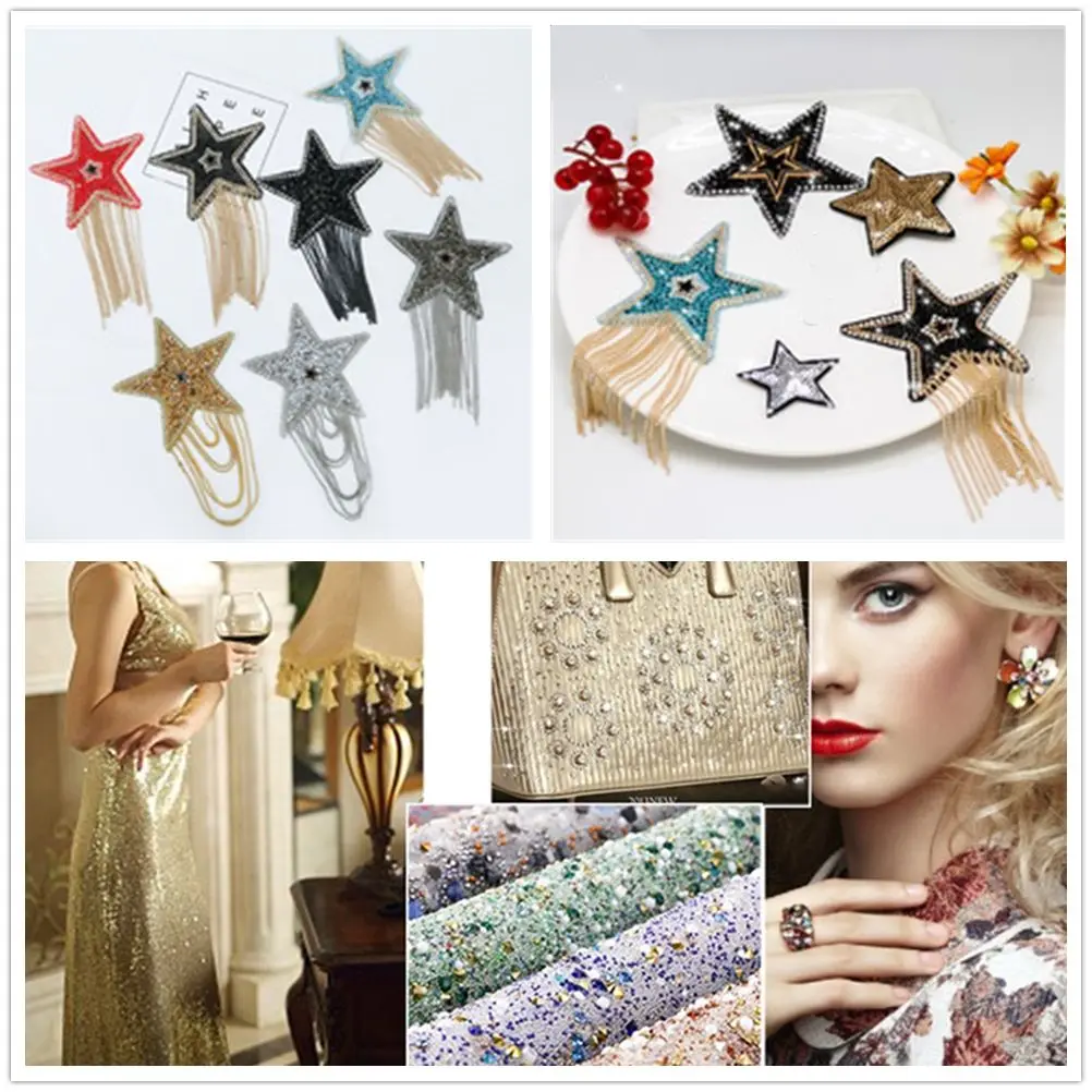 

Five-pointed Star Pattern Sequined Rhinestone Bling Clothing Accessaries Clothes Appliques Embroidery Iron-on Patches
