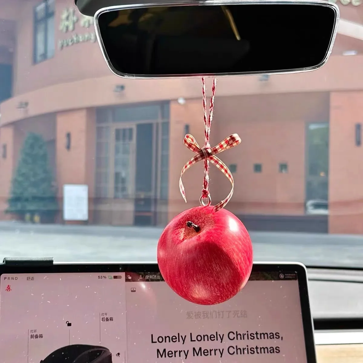 Fruit-Shaped Car Ornament With Stress-Relief Design Rearview Mirror Decor Accessory