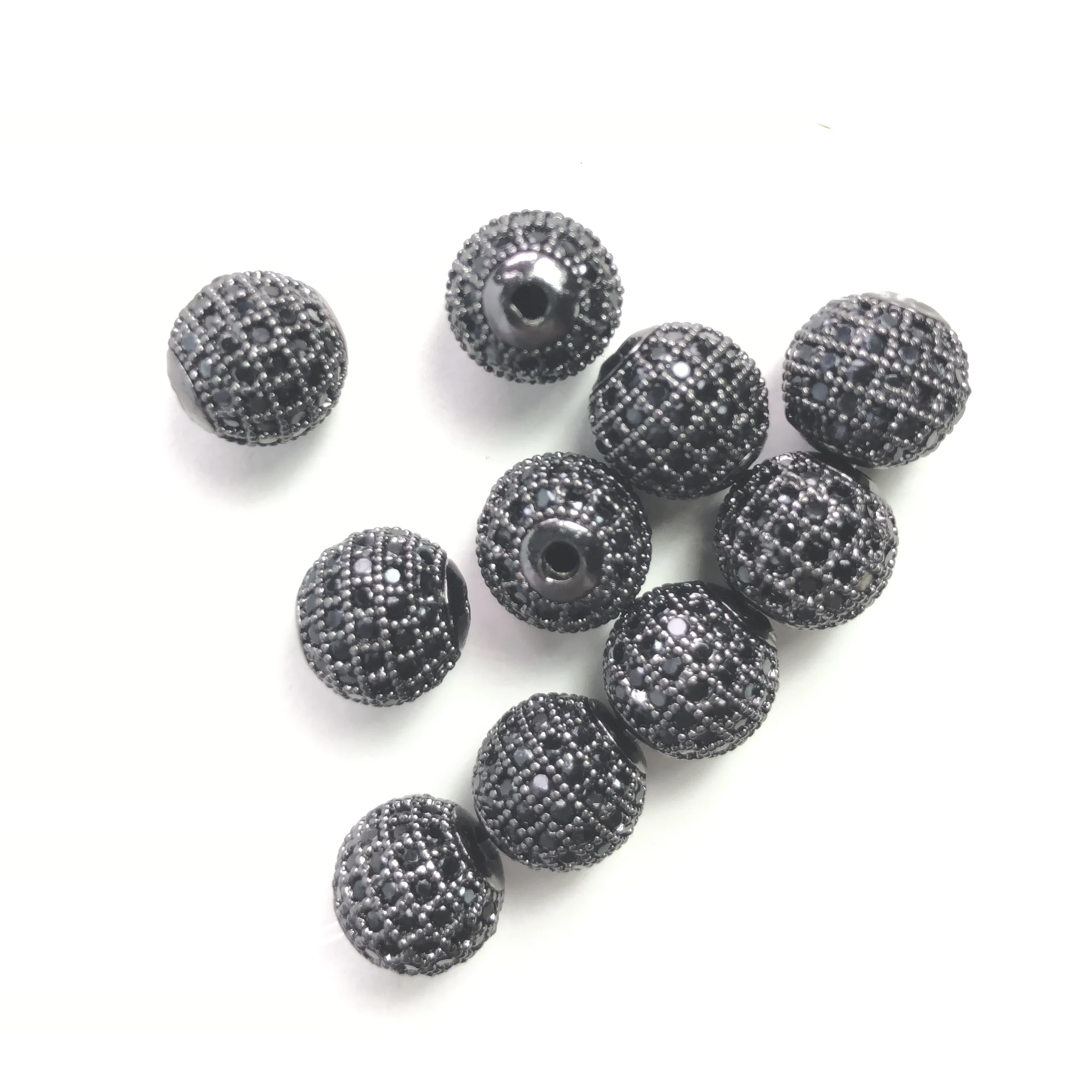 

20Pcs/lot 10mm Black-Plated Ball Spacers Black Rhinestone Cubic Zirconia Pave Disco Beads Wholesale Women Waist Bracelets Making