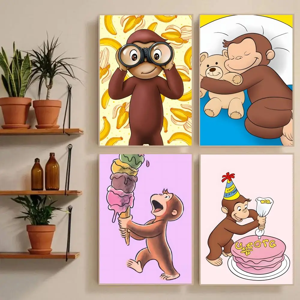 C-Curious George Poster Waterproof Wall Art Sticker For Bar Living Room Vintage Room Decor High Quality Print Gift