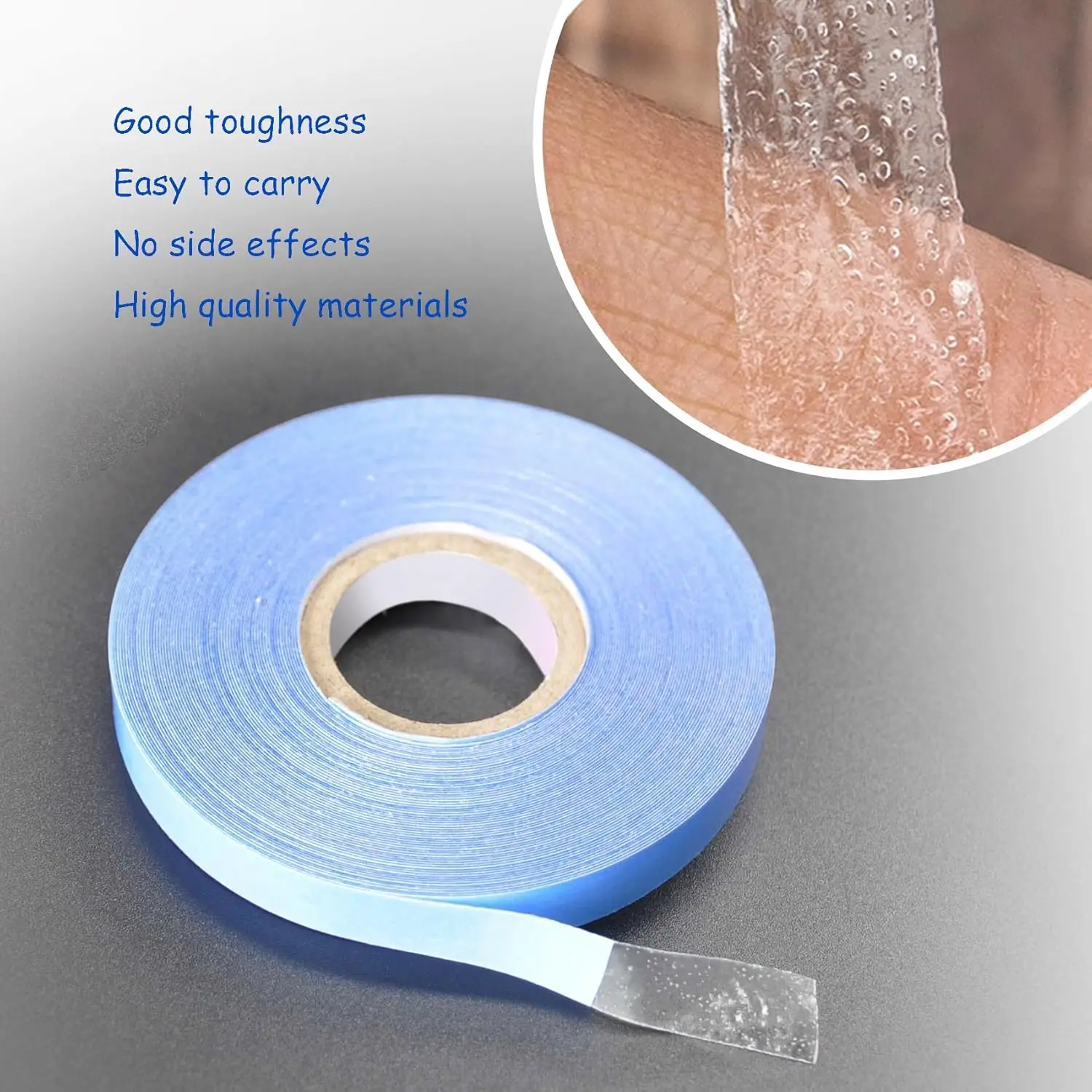 1 rolo de adesivos dupla face de 12 jardas, suporte frontal de renda azul, fita walkerta para fita de cabelo/trama de pele/peruca de renda/peruca