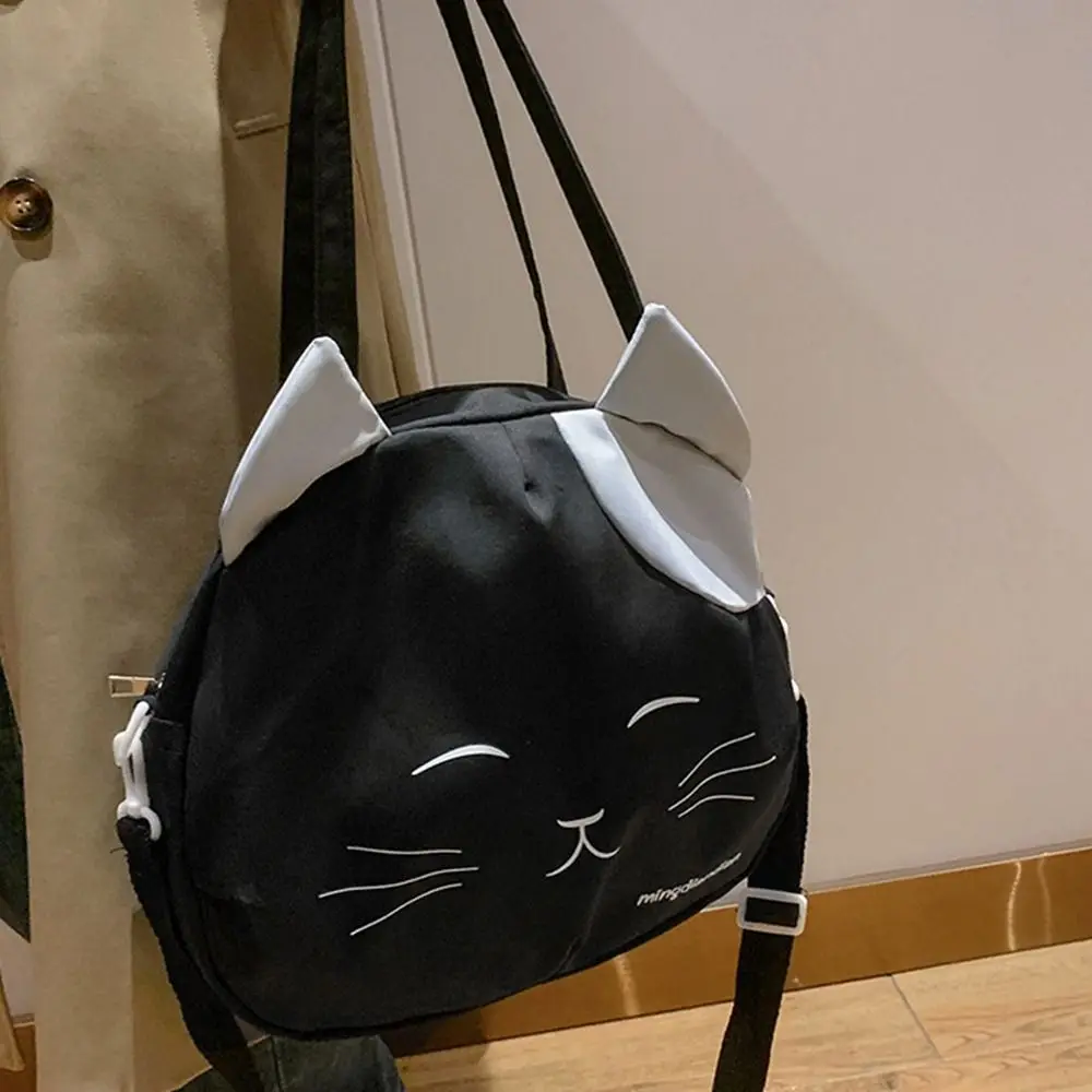 Bolsa de mensajero de nailon con estampado de gato, bolso cruzado ligero de gran capacidad, bolso de viaje portátil, estilo universitario