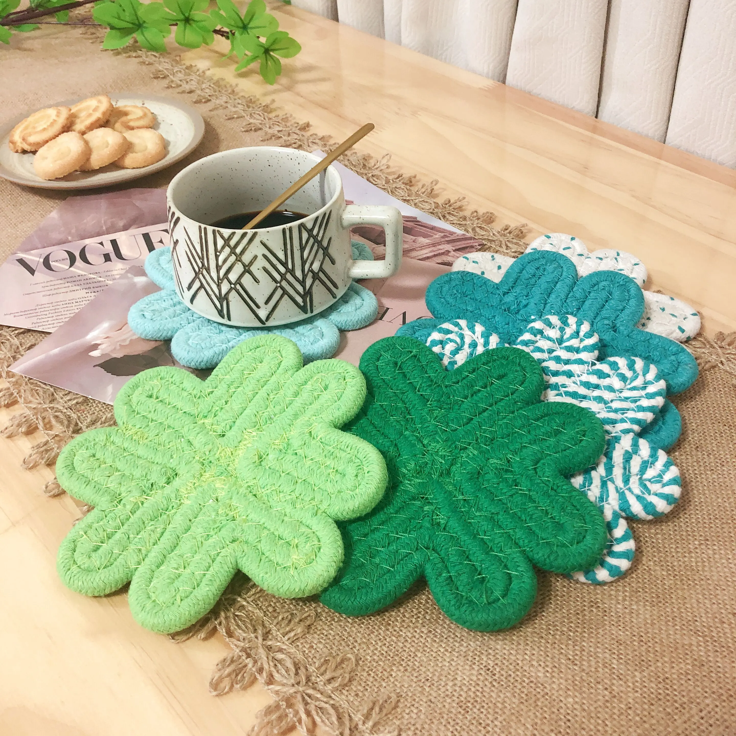 

6 шт. набор тканых подставок, устойчивые к высоким температурам подставки, абсорбирующие подставки для кофе, чая и напитков