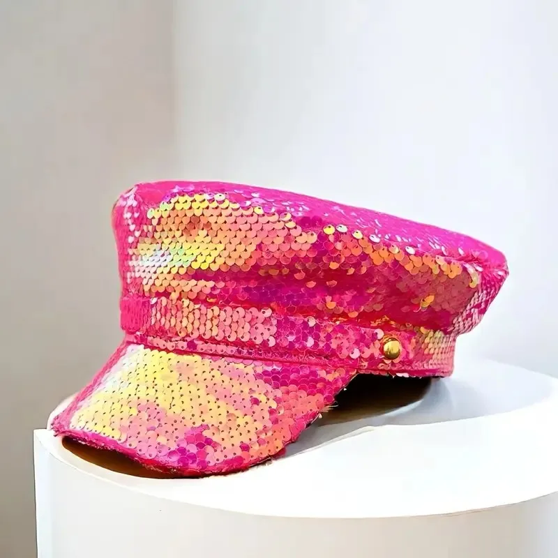 HongLuan Różowy Brokatowy Kapelusz Kostiumowy dla Dorosłych, Czapki Gazeciarza i Berety dla Kobiet, Akcesoria do Cosplay dla Kobiet
