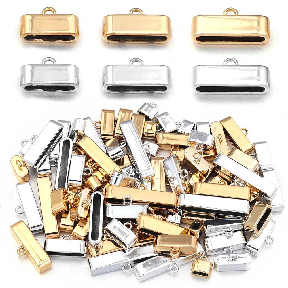 DC 10pcs/lot Alloy Metal End Caps Crimp Beads Clasp For Flat Leather Cord End Clasps Gold Color Connectors for Jewelry Making