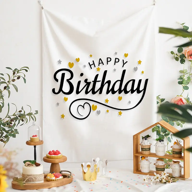 VIKAMA Ins-Style Birthday Background Fabric, Birthday Tapestry, Party Scene Decoration, Photo And Decorative Wall Fabric