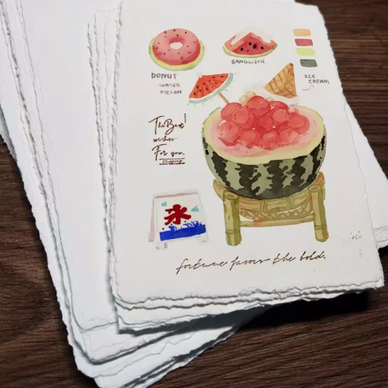 100% Cotton Raw Edge Watercolor Paper 300g 20 Sheets Blank Medium Coarse Grain Art Thickened Watercolor Paper Art Supplies