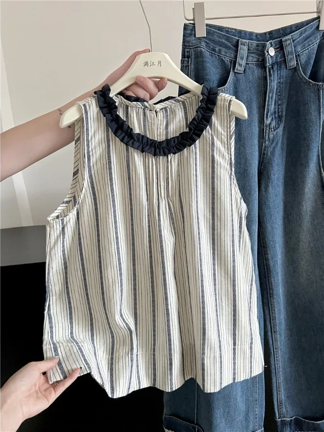 

Sweet Wooden Collar Svel Doll irt Women's Faion Summer 2025 Korean Sle Breathable Loose Fit Polyester Blend