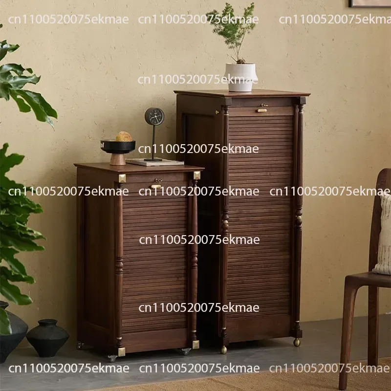 Black Walnut Solid Wood Rotary Locker Floor-to-ceiling Teacup Tea Set Storage Cabinet Shelf