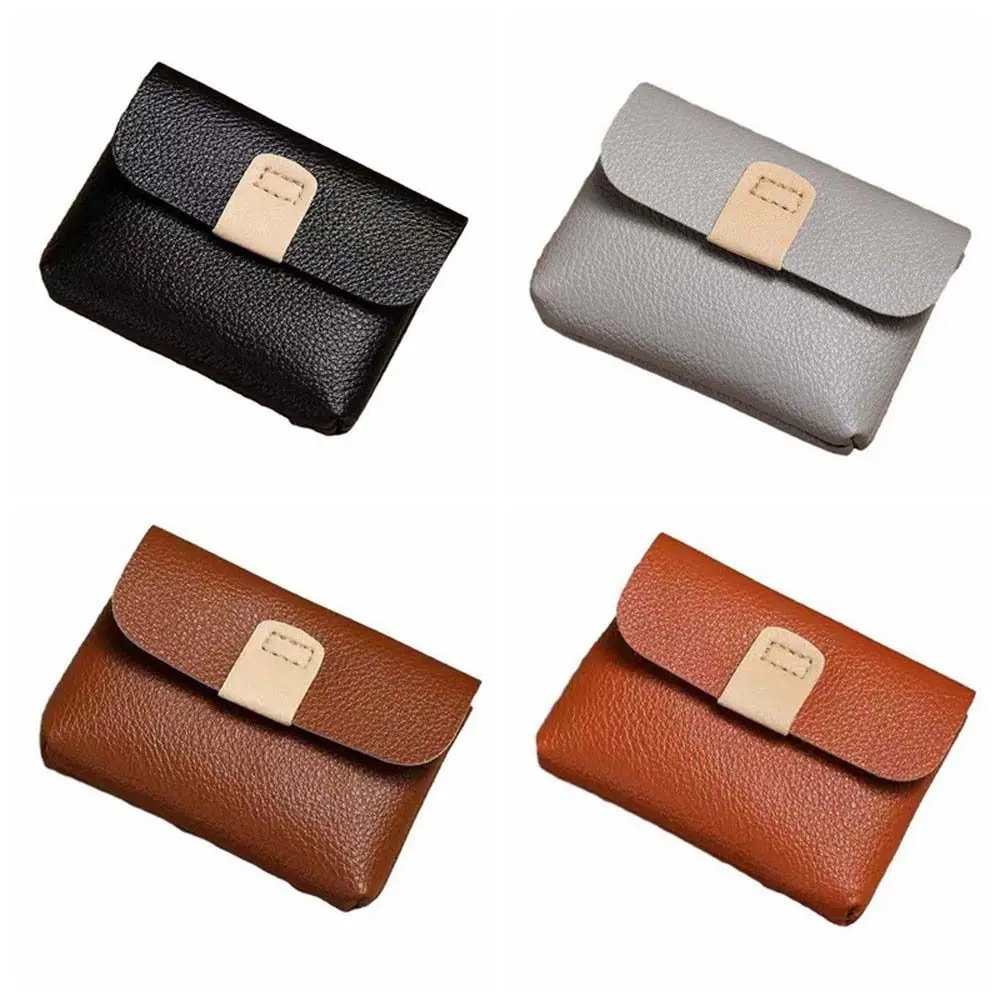 Solid Color Short Coin Purse Waterproof Large Capacity Small Leather Wallet Storage Bag Earphone Bag ID Credit Card Holder