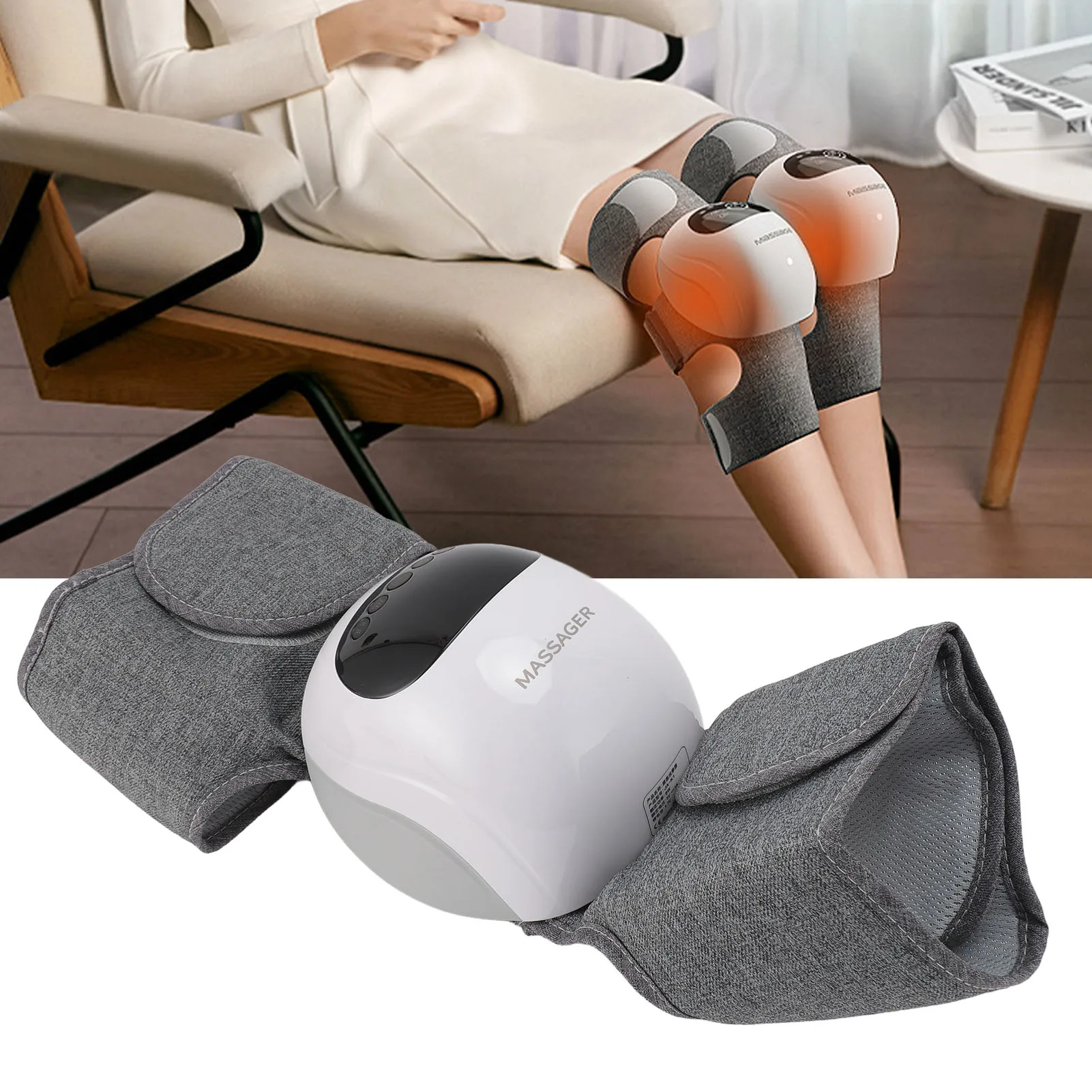 Heated Knee Massager Cordless Knee Massager Multifunction 360 Degree Surround 3D Wrap Heat and Vibration LED Screen for Office
