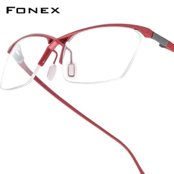 FONEX Titanium Glasses Frame Men Brand Design Semi-Rimless Square Eyeglasses Half-Rim Japanese Ultralight-Weight Eyewear 85757