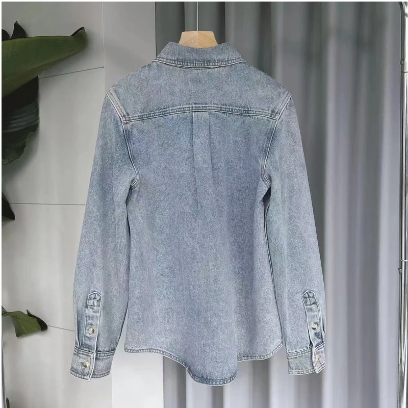 Nordic TT new women's casual commuting collar single breasted long sleeved denim shirt