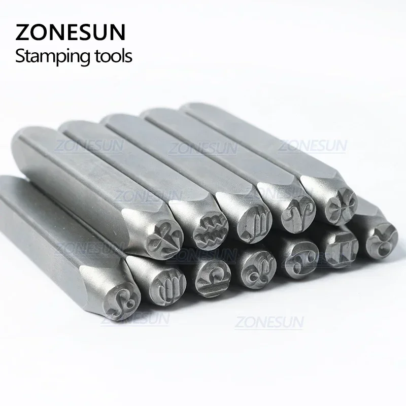ZONESUN Leather stamp 12PCS Jewelry Metal Stamps Symbols Leather Stamping Tools Steel Metal Tool For Bracelet Necklace