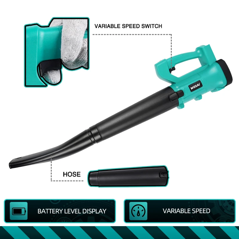 WOSAI serie MT ventilatore elettrico senza fili pressione del vento 5.4kpa soffiatore per foglie attrezzi da giardino per batteria al litio Makita 18V