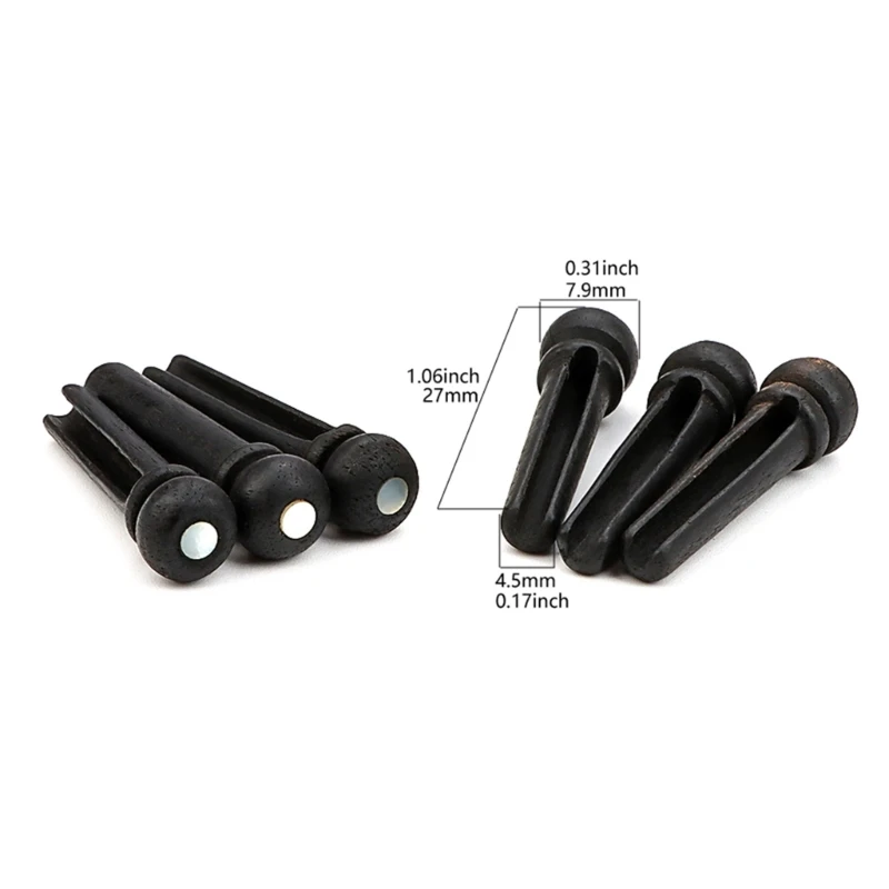 Pack of 6 Guitar Bridge Pins Replacement Guitar End Pin Set Ebony Acoustic Guitar Bridge Pins Pegs for Acoustic Guitars