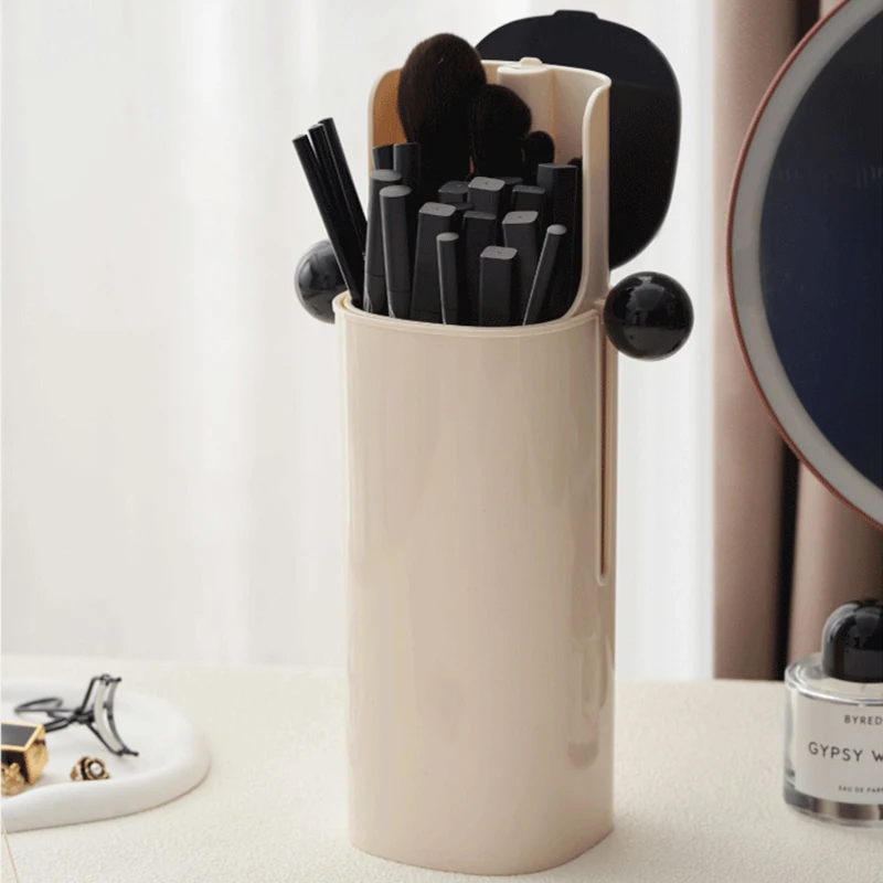 Press to Automatic Lifting Makeup Brush Storage Tube Dressing Table Cosmetics Dust-Proof Waterproof Storage Box High Capacity