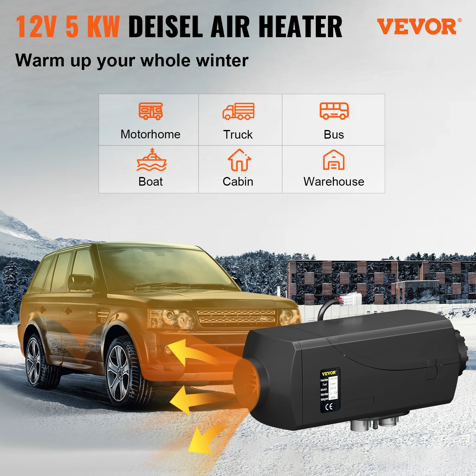 VEVOR 5KW Diesel Air Heater 12V Diesel Parking Heater Double Mufflers Diesel Heater with Knob Switch for RV Bus Car Motorhome 