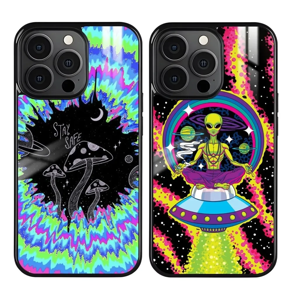 Psychedelic Hippie Aliens Art Phone Case For IPhone 16 15 14 13 12 11 Pro Max Plus Mini Magnetic Magsafe Wireless Charging Cover