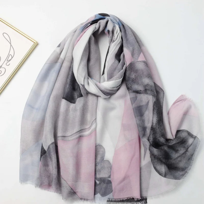 

Импрессионистский атласный узор, прямая продажа с фабрики, прямая трансляция, простой длинный шарф с принтом, путешествия, отпуск, протот