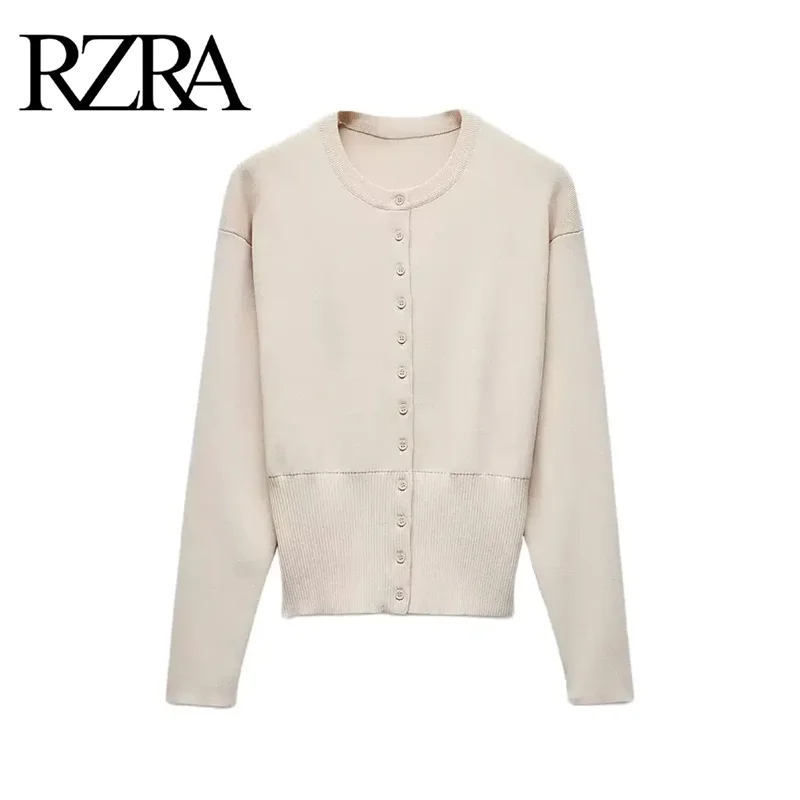 RZRA original 2024 autumn new women's round neck long sleeve ribbed detail decorative knitted sweater jacket