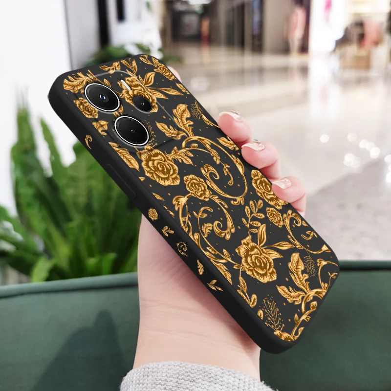 Golden Pattern Phone Case For Xiaomi Redmi Note 14 13 12 12S 11 11S 10 10S 9 9S 15 14C Pro Plus 4G 5G Liquid Silicone Cover