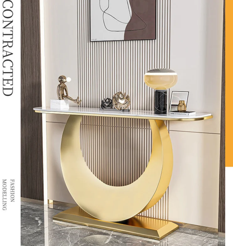 Living Room Newest Luxury Gold Corridor Console Table Modern Nordic Design Stainless Steel Entrance Entrance Console Table