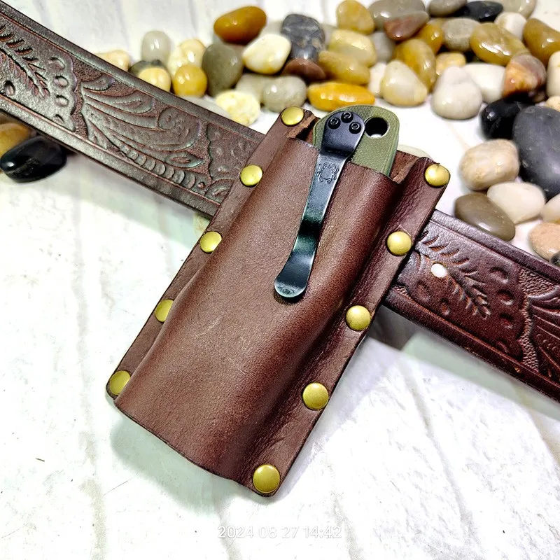 Buyer Customized Size: Vertical style Quick Pull Jackknife Leather Sheath Cowhide Folding knife Holder Holster Belt Pack MK