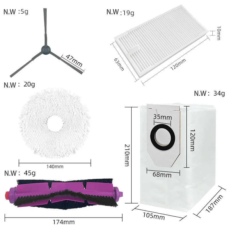 فرشاة جانبية رئيسية فلتر HEPA مماسح كولث كيس لجميع الغبار لملحقات المكنسة الكهربائية Miedia Midea V12 / Eureka J12 Ultra