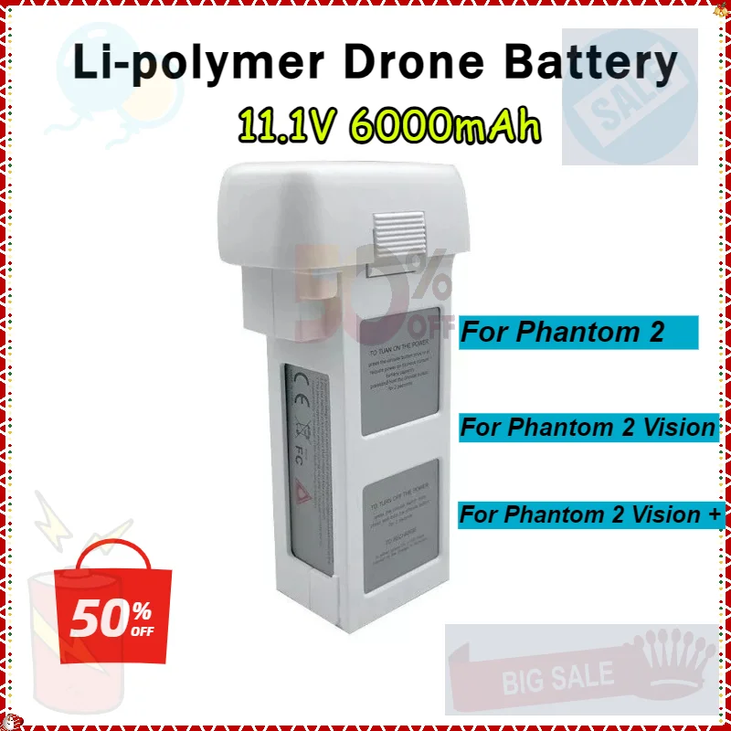 

11.1V 6000mAh Li-polymer Drone Battery for Phantom 2, Phantom 2 Vision, Phantom 2 Vision Plus High Quality Compatible Battery