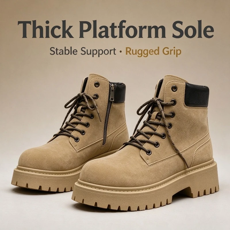 Fashion Men Boots Spring Comfortable Platform Leather Shoes Men Trend Brown Non-slip Work Boots for Men Casual Shoe Cowboy Boots