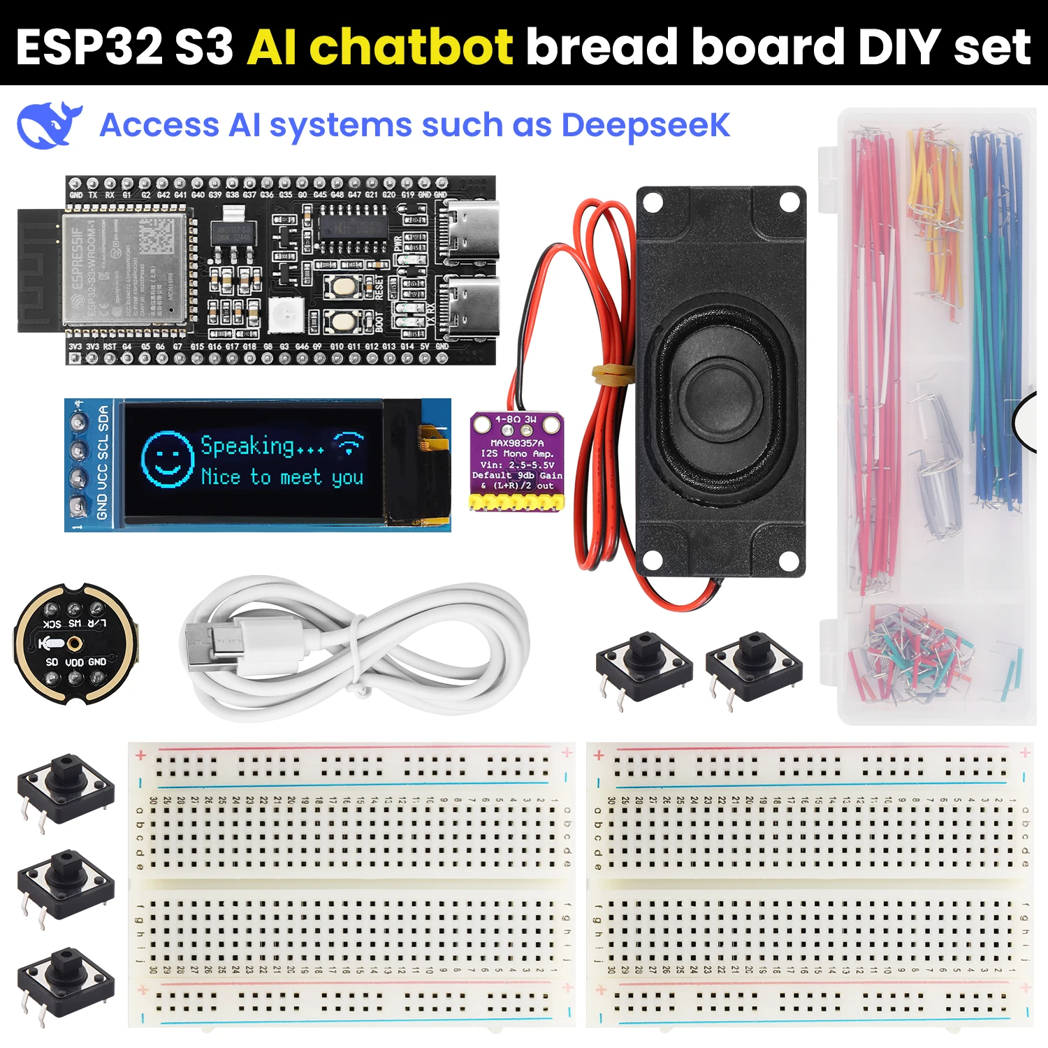 

Keyestudio Xiao Zhi AI Voice Interact Chatbot Breadboard DIY Electronic Kit Base on Arduino ESP32-S3-DevKitC-1 Development Board