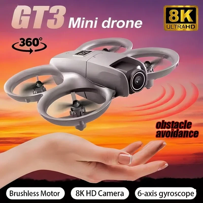 오리지널 GT3 마이크로드론 8K 와이파이 GPS 전문 HD 항공 리모컨 항공기 HD 듀얼 카메라 1 인칭 뷰 쿼드 로터 비행 장난감