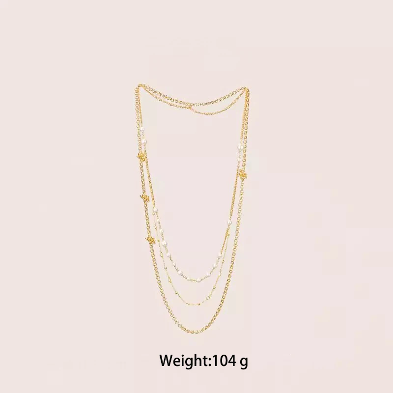 Vintage Style Pearl Chain Sweater Ornament Multi-layered Gold Necklace Luxury Gift for Ladies