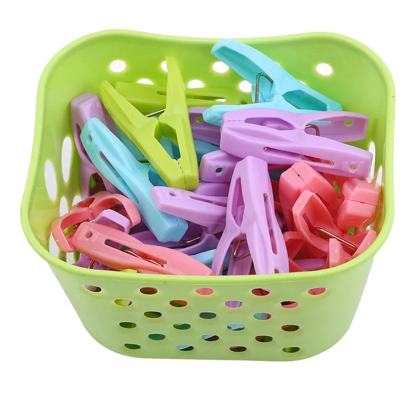 30/PCS Plastic Laundry Clothespins Decorative Clothes Pegs Clothespin Storage Organizer Towel Washing Clips Large With Basket