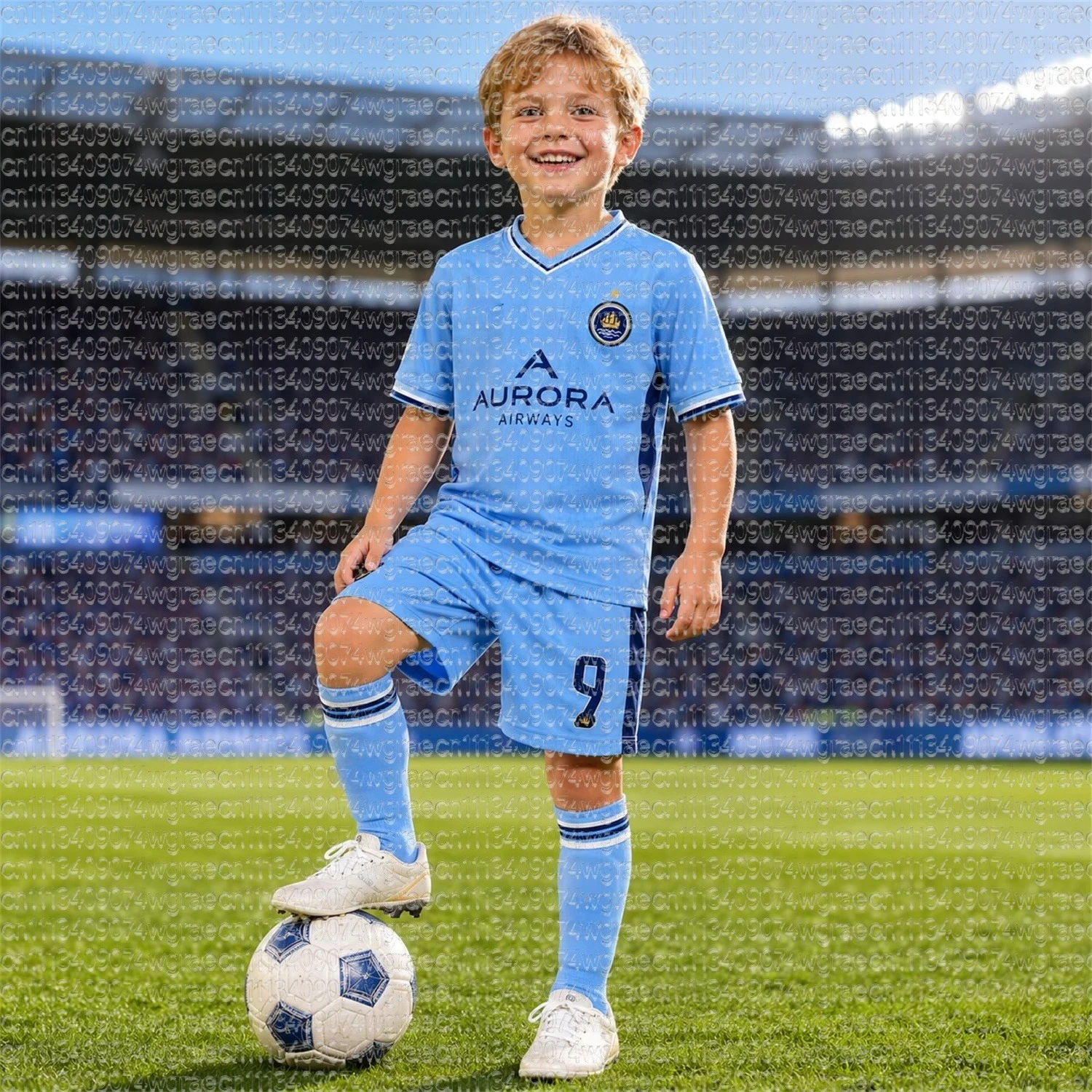 Adult Kids Blue Football Jersey Haaland 9 Soccer Shirt Boys Breathable Single Top Available,Fans Tee Shorts 2 Piece Tracksuit