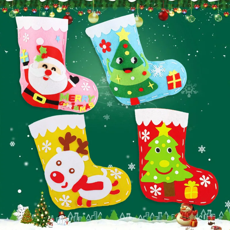 Handicrafts Christmas Socks Hat Kindergarten Children\'s Toys Crafts Decorate Kids Supplies Gift Bag Girl Boy Educational Toys