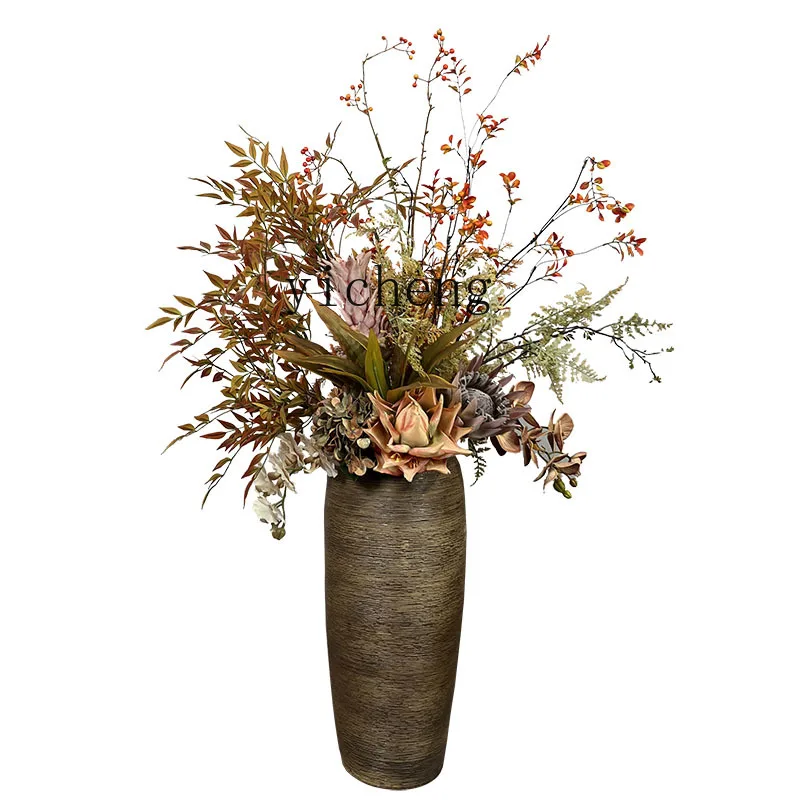 LYY  Retro Style Floor-standing Artificial Decoration High-end Bionic Flower Living Room Ornament Large Silk Flower