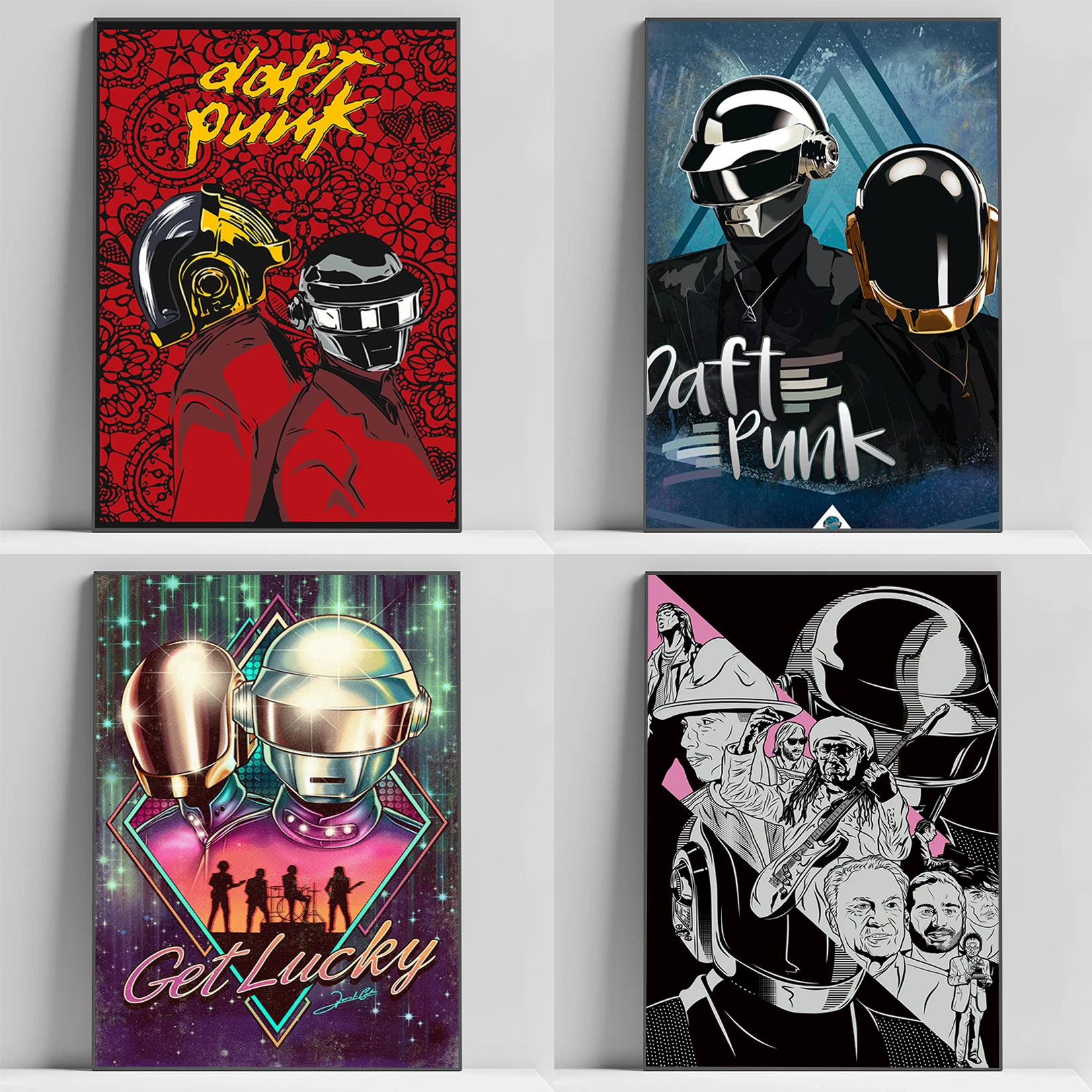 

French Electronic Music Band Daft Punk Poster Decorative Paintings Office Decoration Room Decor Painting on Canvas Art Home Wall