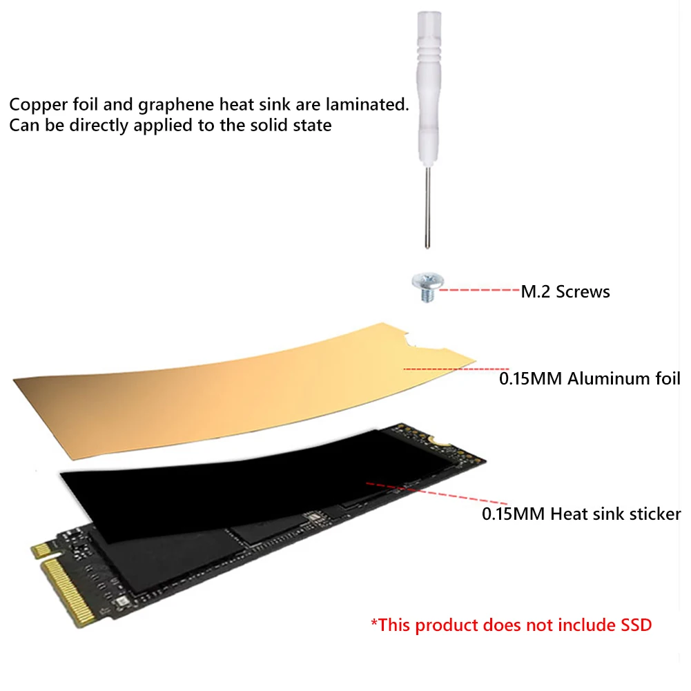 M.2 NVMe SSD Heat Sink 0.8/1mm/2mm for M2 2280 Solid State Hard Disk Copper Heatsink with Thermal Pad Laptop SSD Cooler Radiator