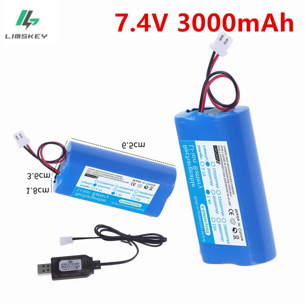 7.4V Battery 18650 Lithium-ion Battery Pack 2S1P with XH2.54 Plug 3000mah Rechargeable Battery + PCB with USB Charger