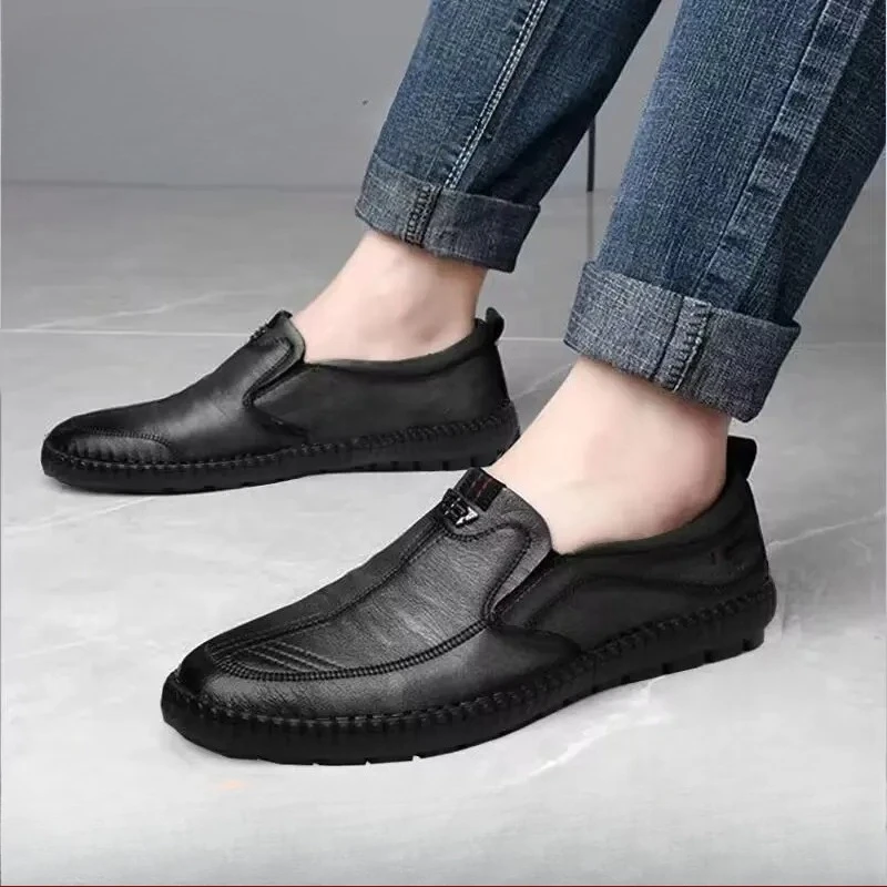 New four-season universal beanie men's shoes outdoor lazy people pedal men's daily casual leather shoes and driving shoes