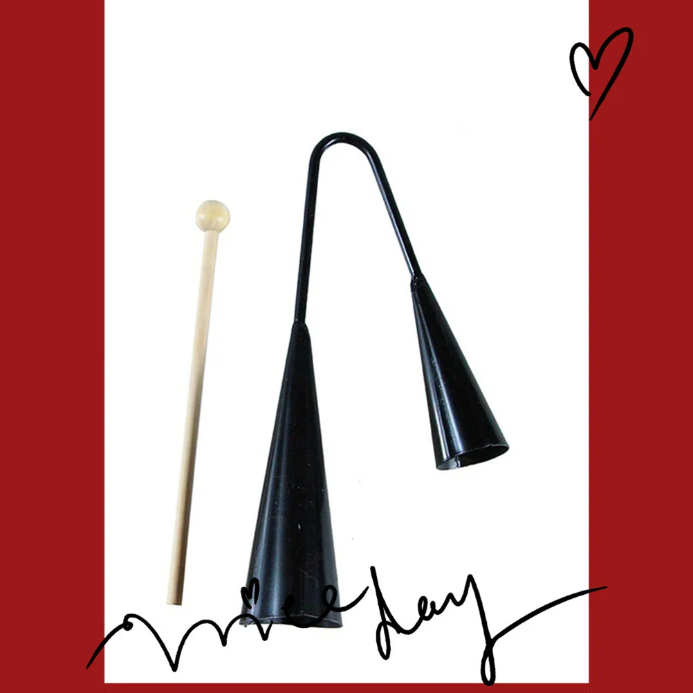

Agogo Black Metal Kids Instrument Traditional Two Tone Samba Percussion Portable Handheld Music Tool For