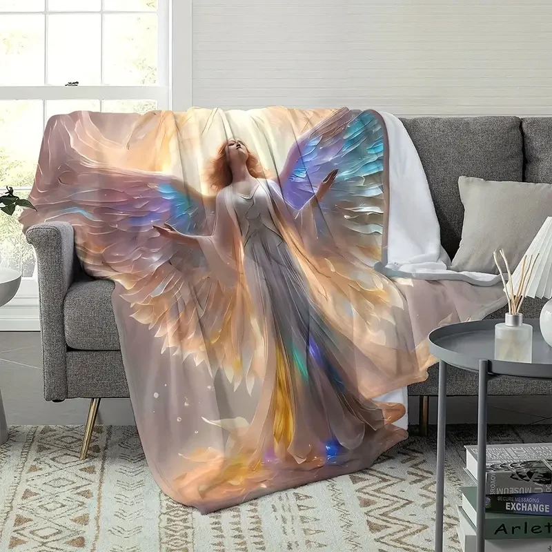 Angel Wings HD Digital Print Flannel Blanket - Soft, Cozy, Warm Non- Throw for Sofa, Bed, Office, Travel - Ideal Gift for Friend