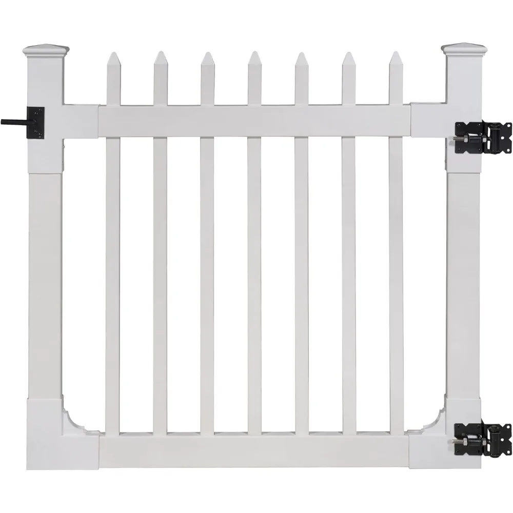 Gate, White Vinyl Picket Yard Fences Gate with Hardware Included for Fence Kit, Durable Outdoor Gates, Fence