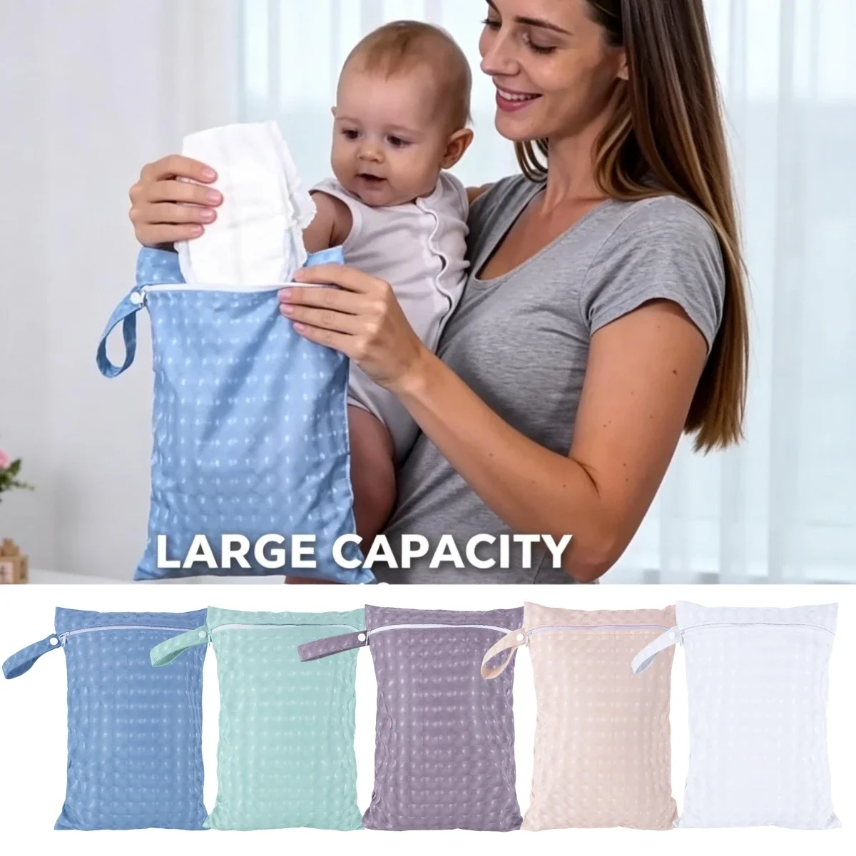 

New PU Waterproof Reusable Baby Diaper Bag, Baby Bandbag, Large Mommy Diaper Storage Bag Wet Dry Bag for Swimsuits，Beach，Gym
