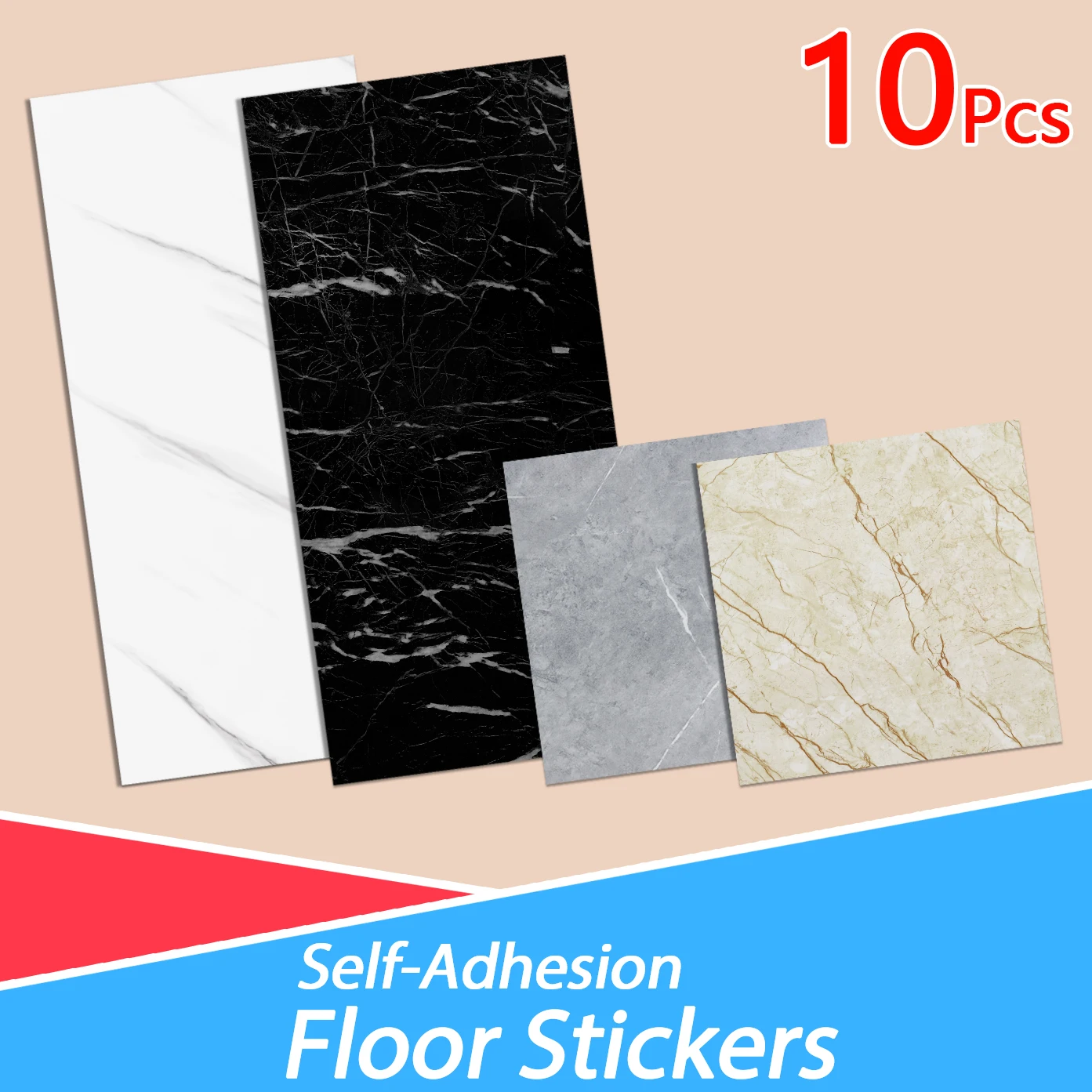 10/pcs of PVC Imitation Marble Floor Stickers Self-adhesive Wall Stickers Waterproof Bathroom Kitchen Decoration Decals 60*30cm