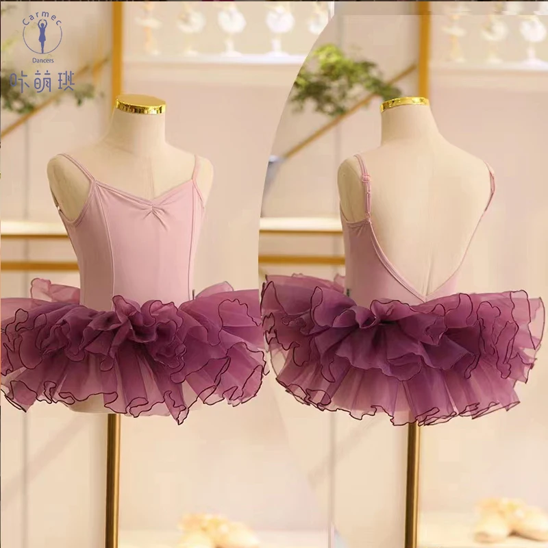 Traje de entrenamiento de falda de gasa de Ballet para niñas, vestido de tirantes de princesa, disfraz de rendimiento de Ballet