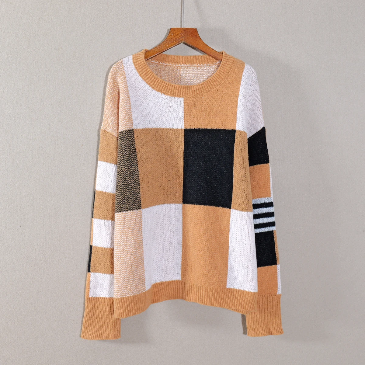 

Trendy Winter 2025 Women's Long Sve Plaid Print Loose round Ne Sweater Base irt Top Commute Sle Warmth Heating